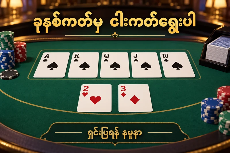 ကိုယ်ပိုင်ဖဲနှစ်ကတ်နှင့် community ဖဲငါးကတ်ကို သီးခြားပြထားသည့် ကာစီနိုစားပွဲ